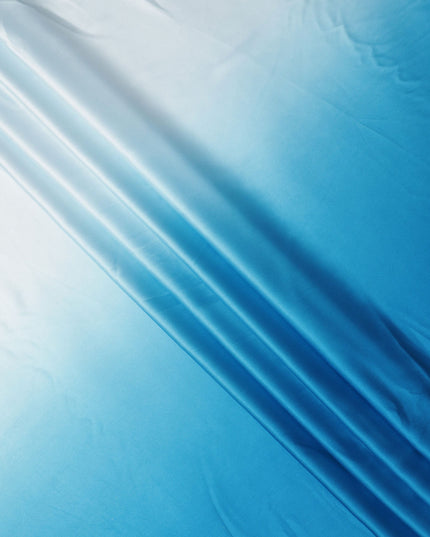 White to Sky Blue Ombre Synthetic Satin Fabric, 110 Cms Width, India-D24661