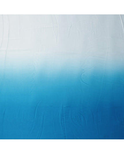 White to Sky Blue Ombre Synthetic Satin Fabric, 110 Cms Width, India-D24661