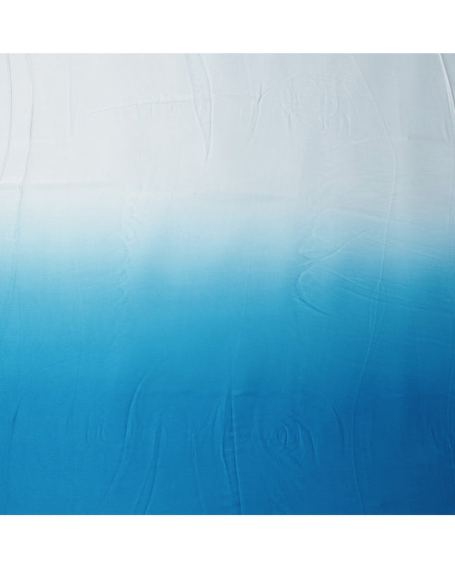 White to Sky Blue Ombre Synthetic Satin Fabric, 110 Cms Width, India-D24661