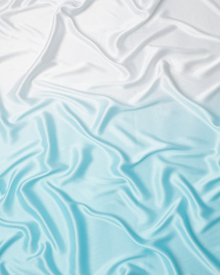 White to Aqua Blue Ombre Synthetic Satin Fabric, 110 Cms Width, India-D24665