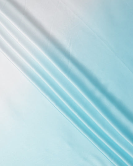White to Aqua Blue Ombre Synthetic Satin Fabric, 110 Cms Width, India-D24665
