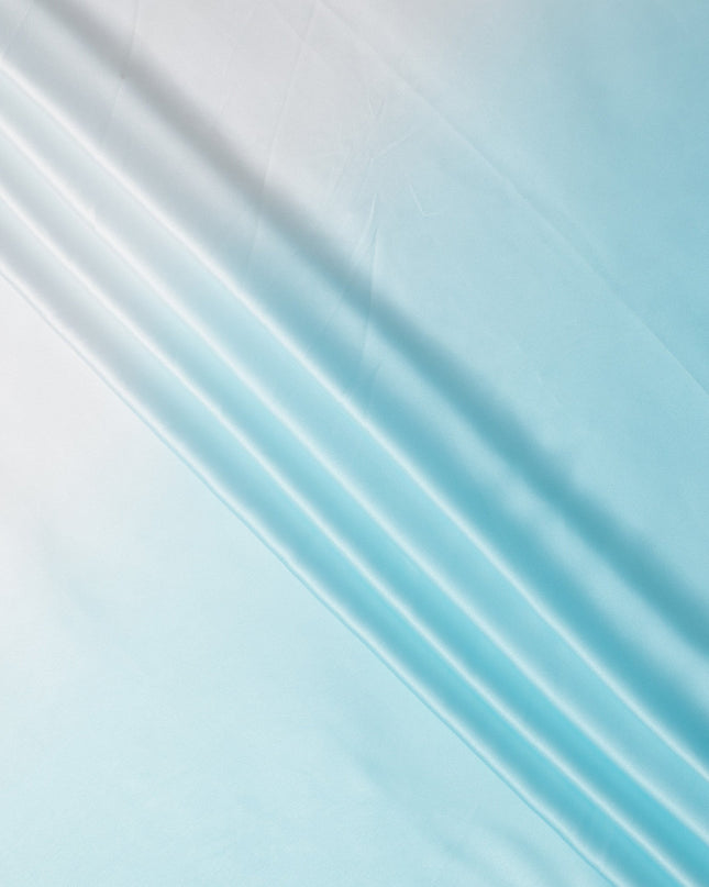 White to Aqua Blue Ombre Synthetic Satin Fabric, 110 Cms Width, India-D24665