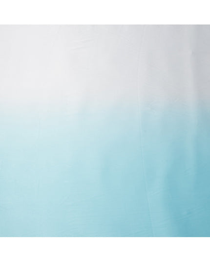 White to Aqua Blue Ombre Synthetic Satin Fabric, 110 Cms Width, India-D24665