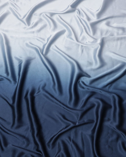 White to Navy Blue Ombre Synthetic Satin Fabric, 110 Cms Width, India-D24655