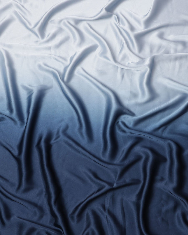 White to Navy Blue Ombre Synthetic Satin Fabric, 110 Cms Width, India-D24655