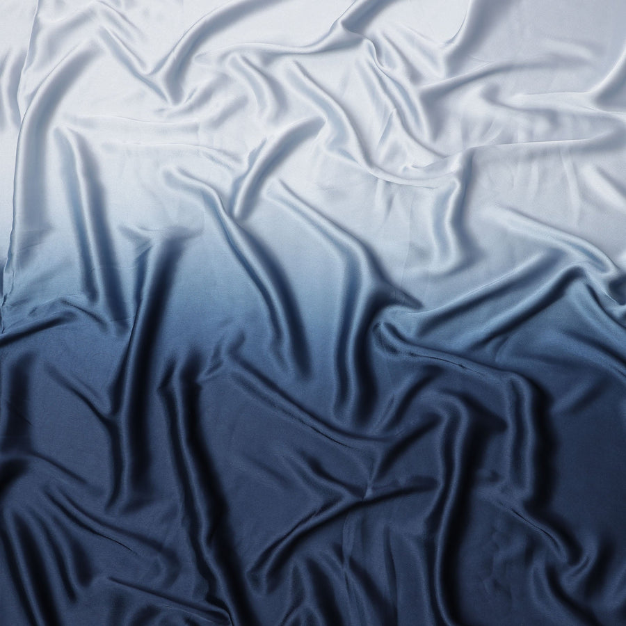 White to Navy Blue Ombre Synthetic Satin Fabric, 110 Cms Width, India-D24655