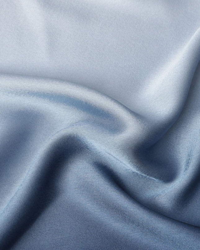 White to Navy Blue Ombre Synthetic Satin Fabric, 110 Cms Width, India-D24655