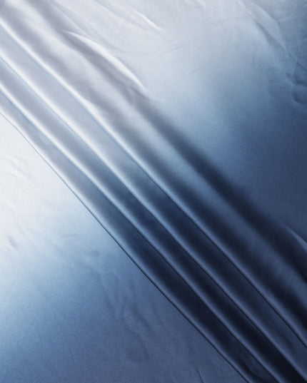 White to Navy Blue Ombre Synthetic Satin Fabric, 110 Cms Width, India-D24655
