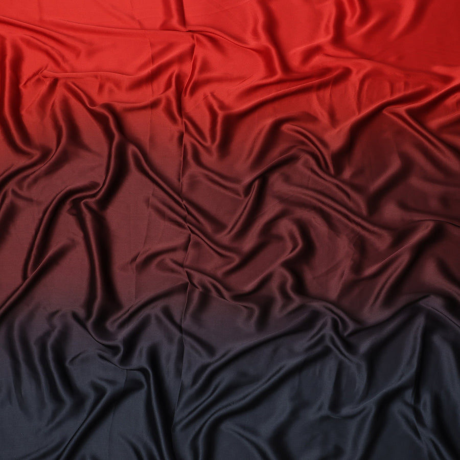 Red to Black Ombre Synthetic Satin Fabric, 110 Cms Width, India-D24662