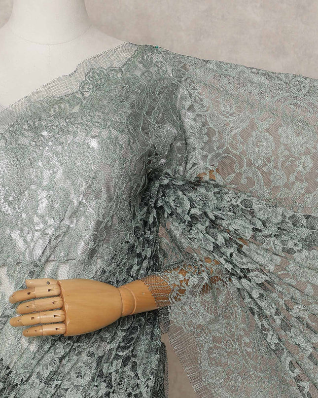 Light Olive Premium French 2-Tone Chantilly Lace Saree, 5.5 Mtrs with 110 Cms Width, Imported from France-D25435