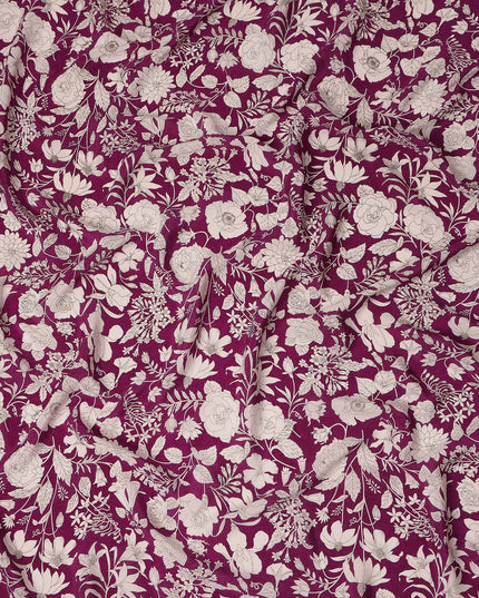 Purple Floral Pure Silk Crepe Fabric 110cm - 1029689