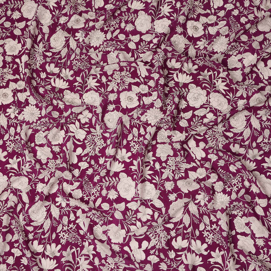 Purple Floral Pure Silk Crepe Fabric 110cm - 1029689