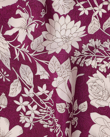 Purple Floral Pure Silk Crepe Fabric 110cm - 1029689