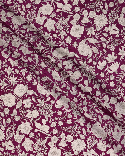 Purple Floral Pure Silk Crepe Fabric 110cm - 1029689