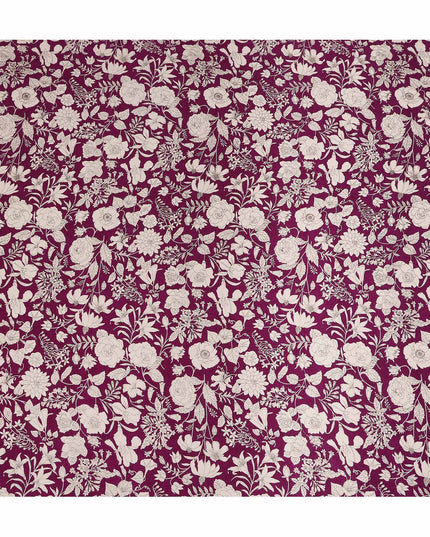 Purple Floral Pure Silk Crepe Fabric 110cm - 1029689