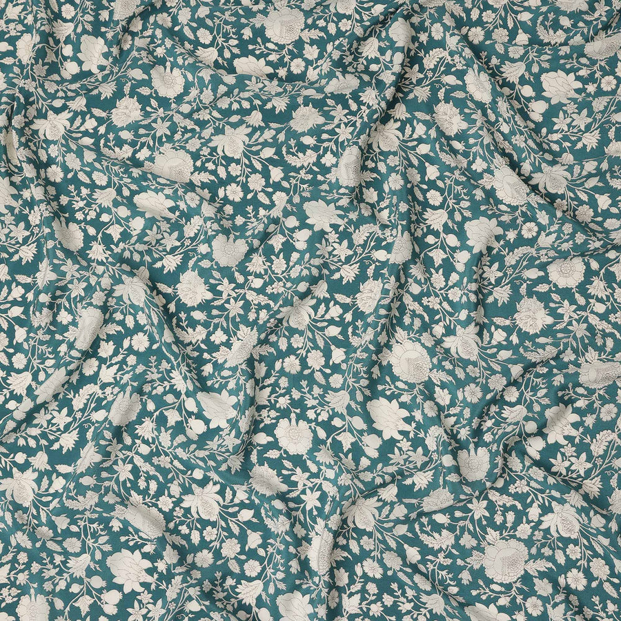 Blue Floral Pure Silk Crepe Fabric 110cm - 1029757