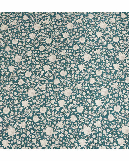Blue Floral Pure Silk Crepe Fabric 110cm - 1029757
