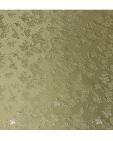 Olive Green Premium Pure Silk Satin Floral Woven Fabric 110 Cms Width From India-D27243 - Regal Fabrics