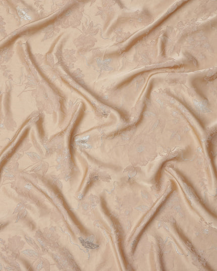 Peach Floral Pattern Silk Satin Fabric 110 Cms Width India-D24986