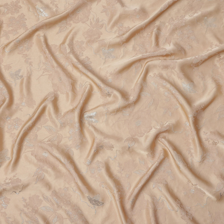 Peach Floral Pattern Silk Satin Fabric 110 Cms Width India-D24986