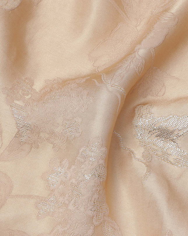 Peach Floral Pattern Silk Satin Fabric 110 Cms Width India-D24986