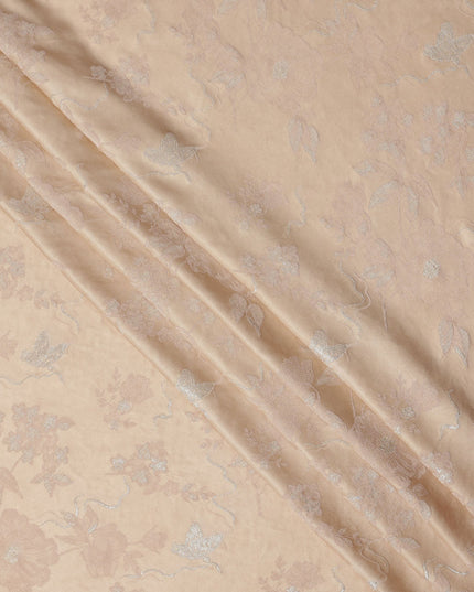 Peach Floral Pattern Silk Satin Fabric 110 Cms Width India-D24986