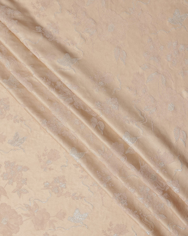 Peach Floral Pattern Silk Satin Fabric 110 Cms Width India-D24986