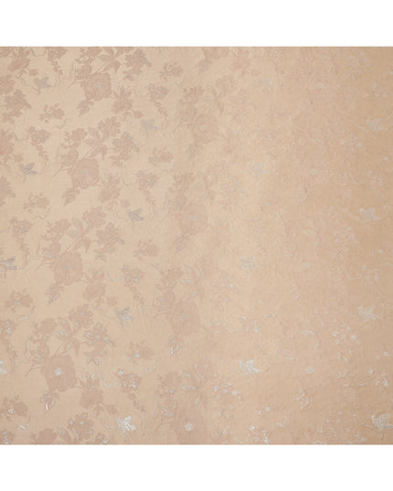 Peach Floral Pattern Silk Satin Fabric 110 Cms Width India-D24986