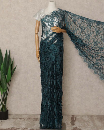 Teal Green 2Tone Premium French Chantilly Saree Lace 5.5 Mtrs 110 Cms Width France-D27795