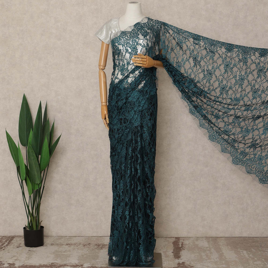 Teal Green 2Tone Premium French Chantilly Saree Lace 5.5 Mtrs 110 Cms Width France-D27795