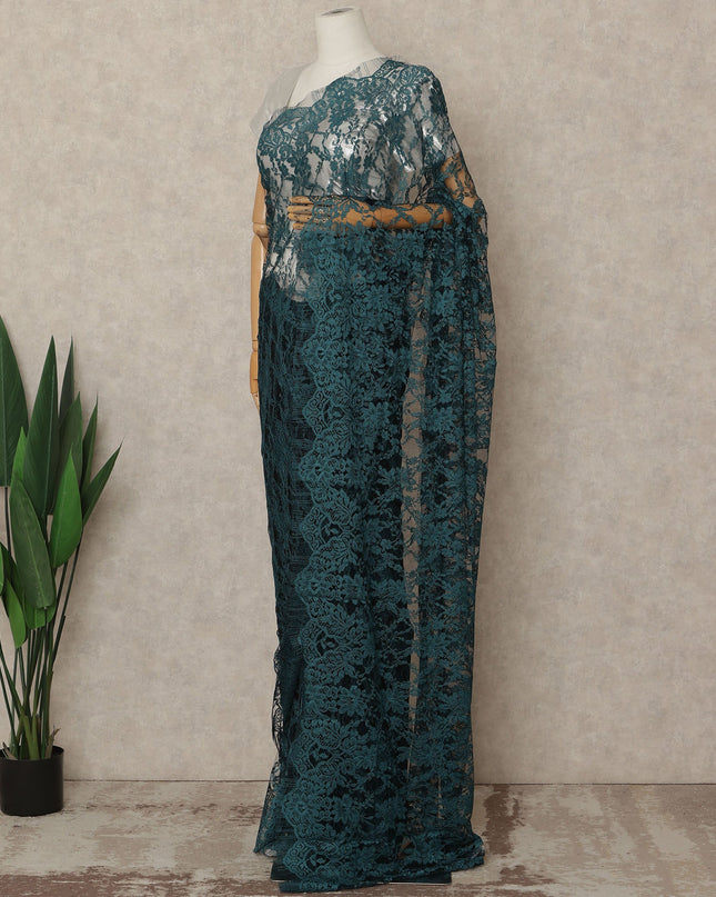 Teal Green 2Tone Premium French Chantilly Saree Lace 5.5 Mtrs 110 Cms Width France-D27795