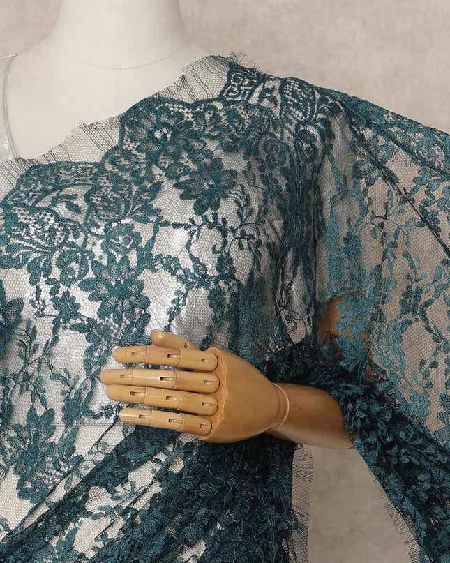 Teal Green 2Tone Premium French Chantilly Saree Lace 5.5 Mtrs 110 Cms Width France-D27795