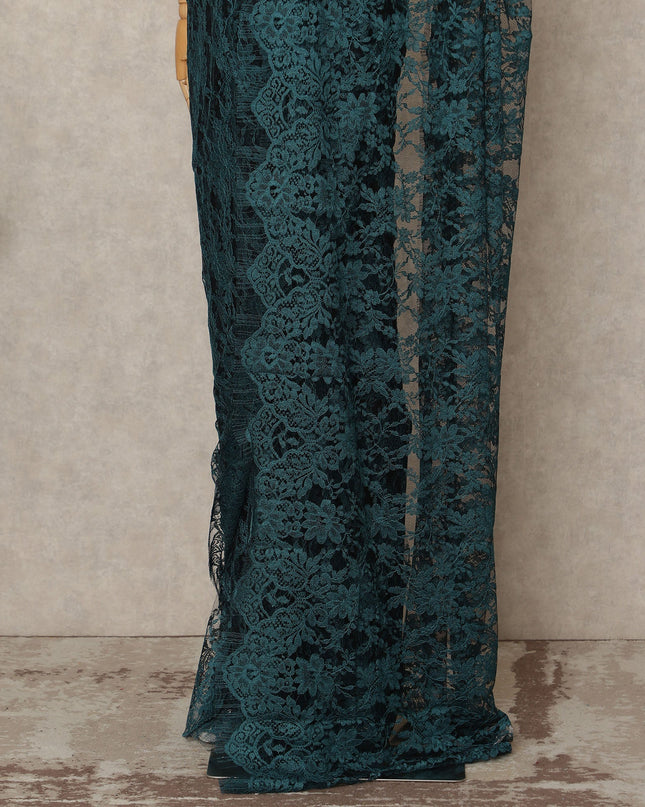 Teal Green 2Tone Premium French Chantilly Saree Lace 5.5 Mtrs 110 Cms Width France-D27795