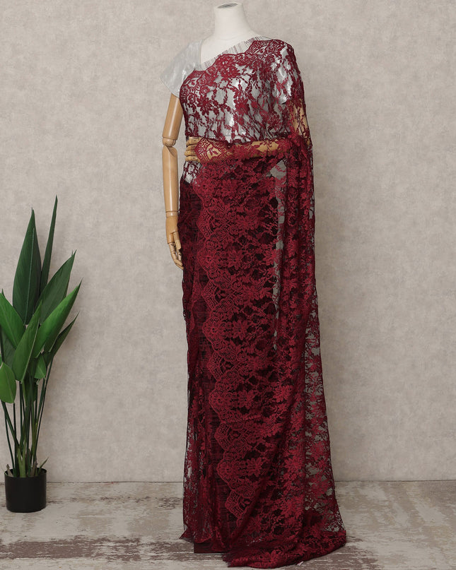 Maroon Premium 2-Tone French Chantilly Lace Saree Fabric 5.5 Mtrs with 110 Cms Width – Imported from France-D25657