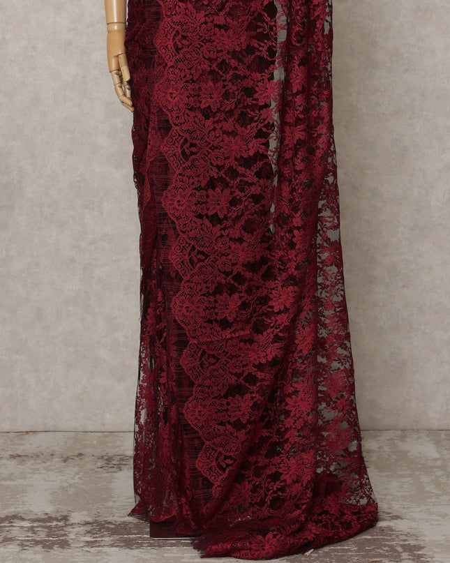 Maroon Premium 2-Tone French Chantilly Lace Saree Fabric 5.5 Mtrs with 110 Cms Width – Imported from France-D25657