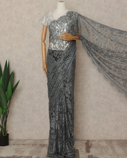 Charcoal Grey 2Tone Premium French Chantilly Saree Lace 5.5 Mtrs 110 Cms Width France-D27798