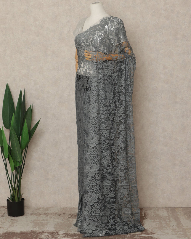 Charcoal Grey 2Tone Premium French Chantilly Saree Lace 5.5 Mtrs 110 Cms Width France-D27798