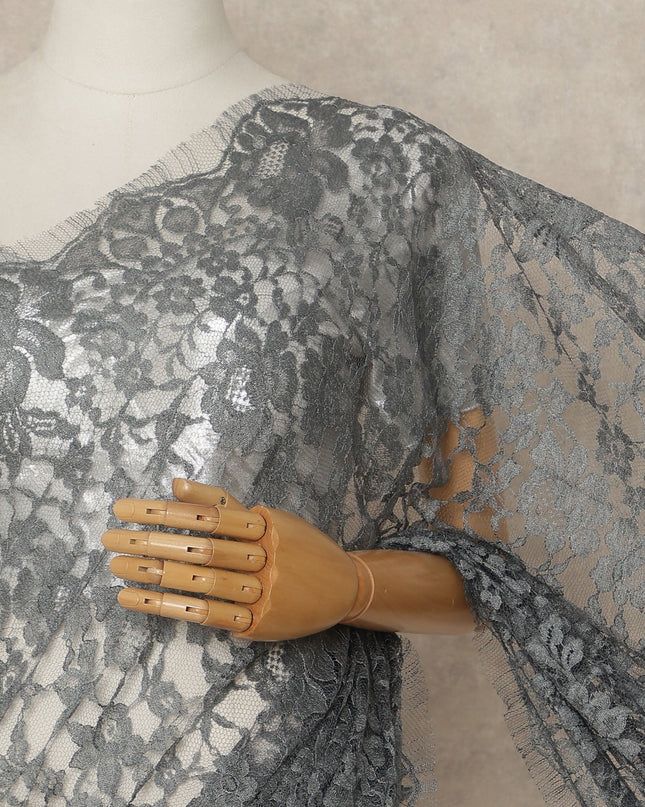 Charcoal Grey 2Tone Premium French Chantilly Saree Lace 5.5 Mtrs 110 Cms Width France-D27798