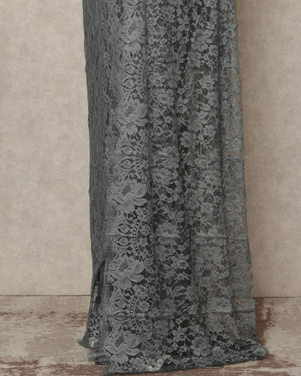 Charcoal Grey 2Tone Premium French Chantilly Saree Lace 5.5 Mtrs 110 Cms Width France-D27798