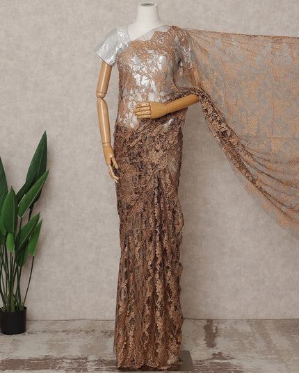 Bronze Premium 2-Tone French Chantilly Lace Saree Fabric 5.5 Mtrs with 110 Cms Width – Imported from France-D25649