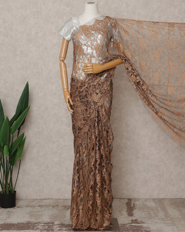 Bronze Premium 2-Tone French Chantilly Lace Saree Fabric 5.5 Mtrs with 110 Cms Width – Imported from France-D25649