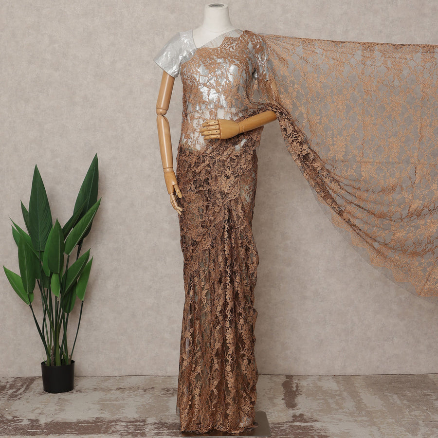 Bronze Premium 2-Tone French Chantilly Lace Saree Fabric 5.5 Mtrs with 110 Cms Width – Imported from France-D25649