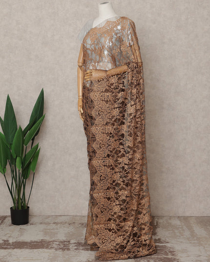 Bronze Premium 2-Tone French Chantilly Lace Saree Fabric 5.5 Mtrs with 110 Cms Width – Imported from France-D25649