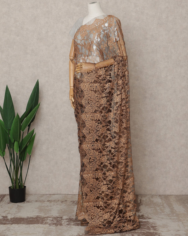 Bronze Premium 2-Tone French Chantilly Lace Saree Fabric 5.5 Mtrs with 110 Cms Width – Imported from France-D25649