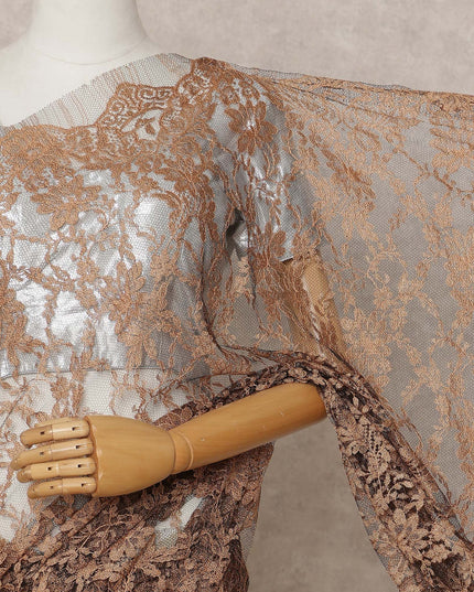 Bronze Premium 2-Tone French Chantilly Lace Saree Fabric 5.5 Mtrs with 110 Cms Width – Imported from France-D25649