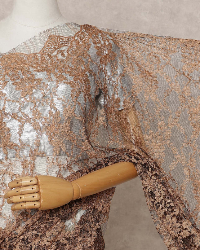 Bronze Premium 2-Tone French Chantilly Lace Saree Fabric 5.5 Mtrs with 110 Cms Width – Imported from France-D25649