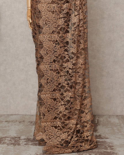 Bronze Premium 2-Tone French Chantilly Lace Saree Fabric 5.5 Mtrs with 110 Cms Width – Imported from France-D25649