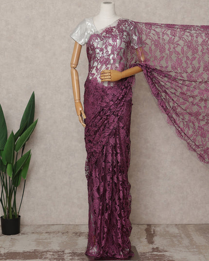 Wine Premium 2-Tone French Chantilly Lace Saree Fabric 5.5 Mtrs with 110 Cms Width – Imported from France-D25662