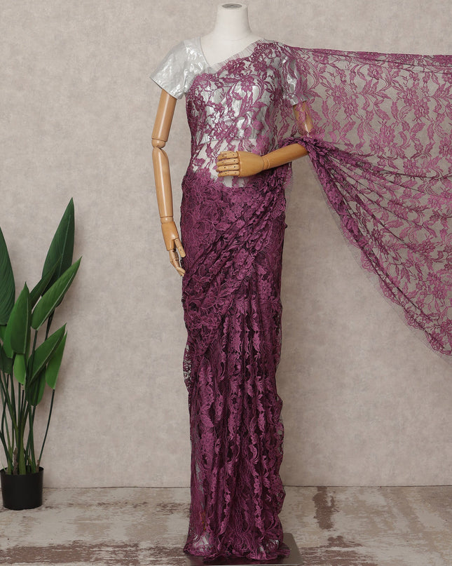 Wine Premium 2-Tone French Chantilly Lace Saree Fabric 5.5 Mtrs with 110 Cms Width – Imported from France-D25662
