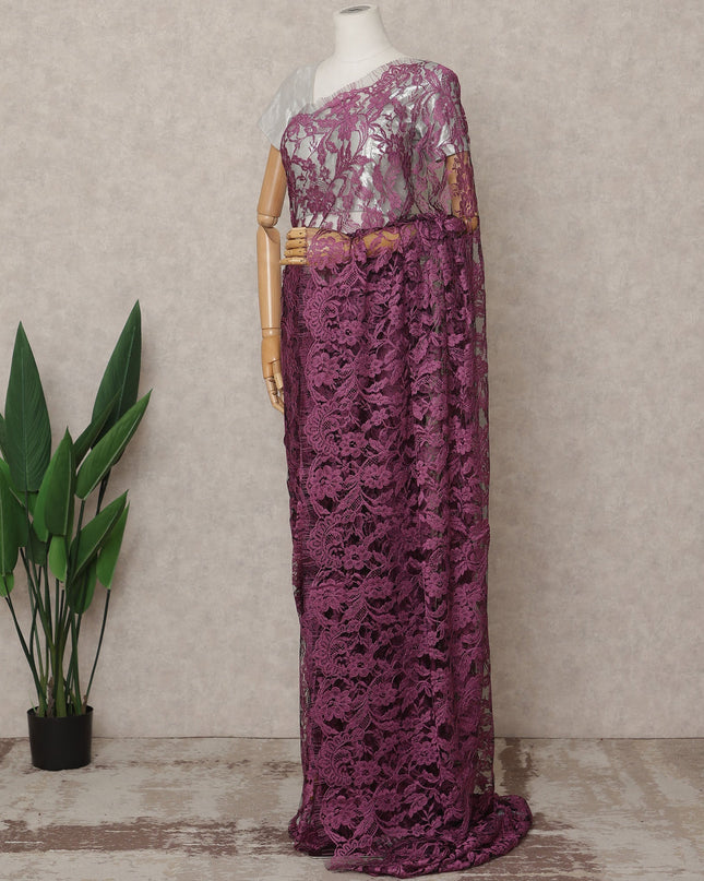 Wine Premium 2-Tone French Chantilly Lace Saree Fabric 5.5 Mtrs with 110 Cms Width – Imported from France-D25662